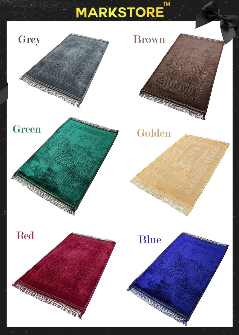 مارك ستور سجادة صلاة بلون الكراميل الذهبي، سجادة صلاة علوية مخملية منقوشة ممتازة ومضادة للانزلاق، جاي نماز، مصلى لنماز عبادات العمرة حج رمضان 80 × 120 سم، أفضل هدية لرمضان - Image 3